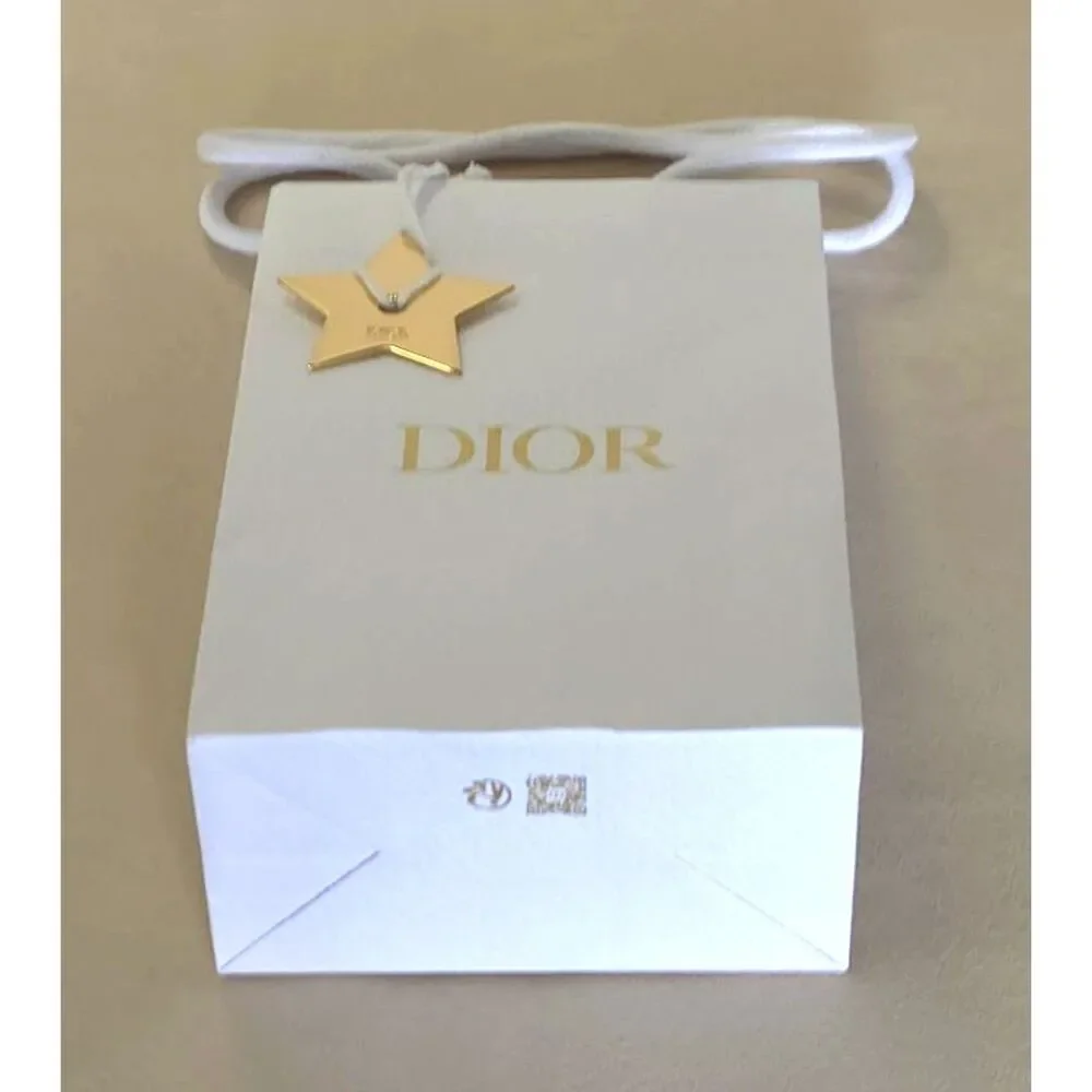Dior Empty Shopping White Gift Bag w/ Gold Logo Star & Tissue 9